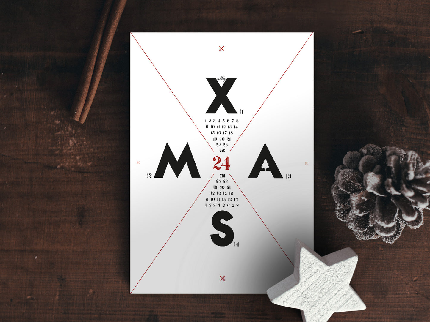 Weihnachtskarte ›X-Mas‹, Frohe Weihnachten, Typokarte, minimalistisch, s/w