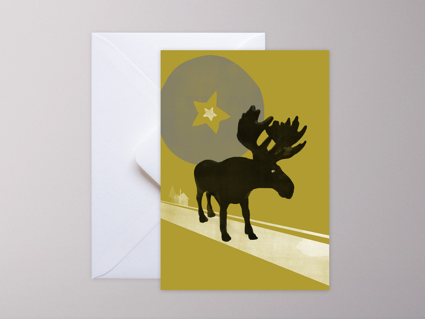 Weihnachtskarten-Set ›WINTER-TIERE‹, Vintage Illustration mit Elch, Pinguin, Hase und Eule