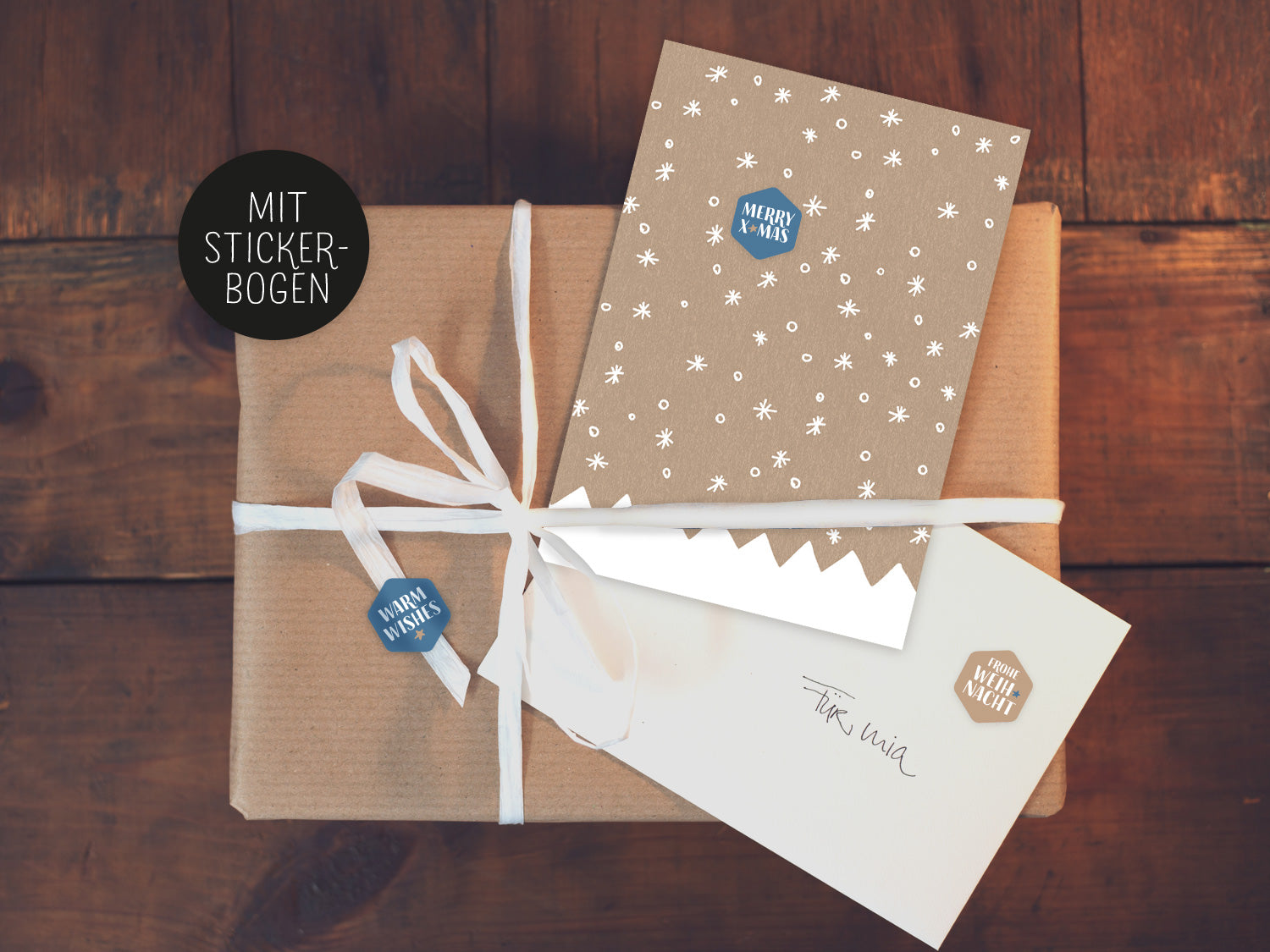 Weihnachts Grußkarten mit Vintage-Design. Berge und Schnee auf Kraftpapier im 10er Postkarten Set.