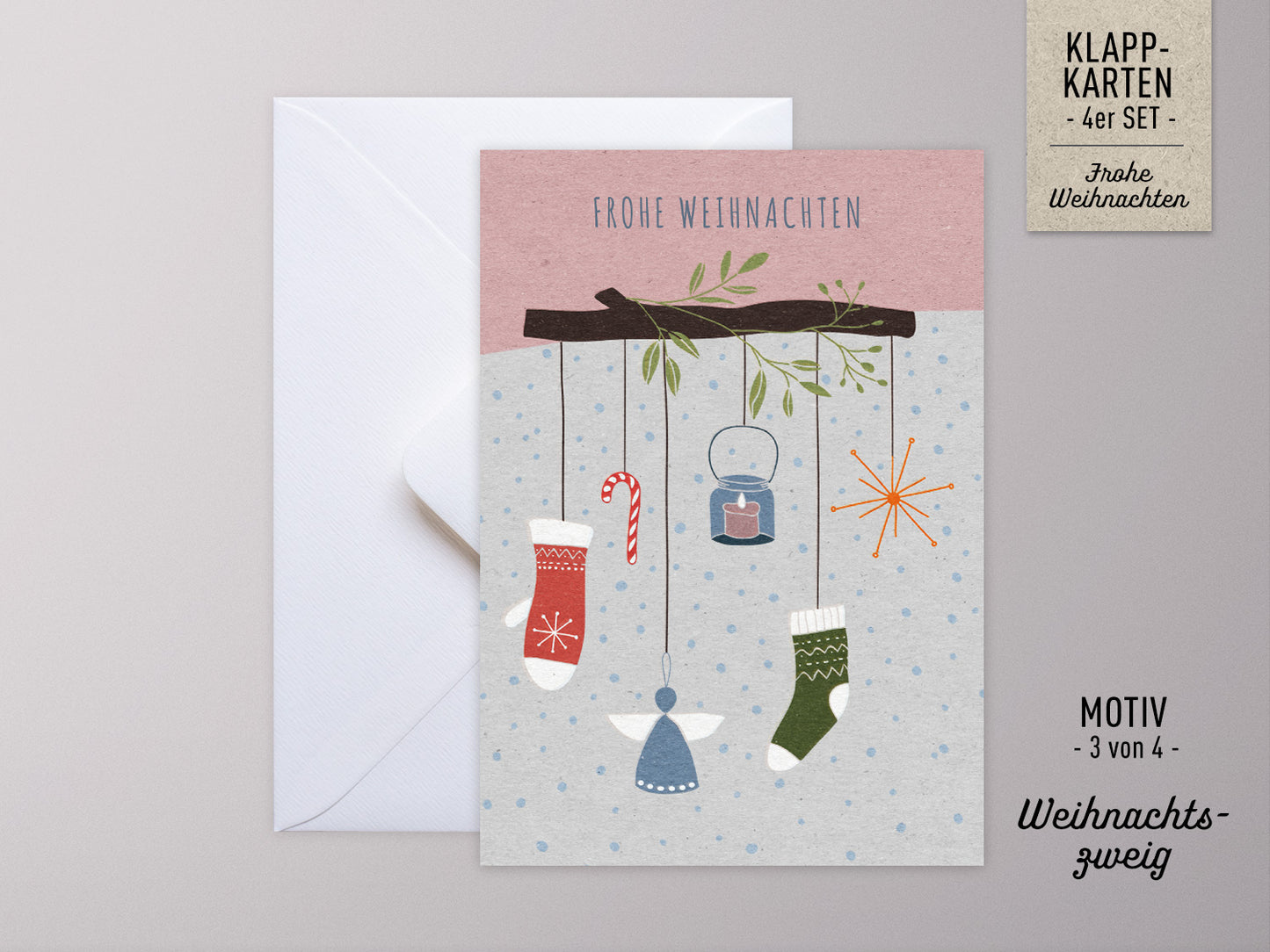Weihnachtskarten-Set ›FROHE WEIHNACHTEN‹, Grußkarten mit Vintage- und hygge-Touch