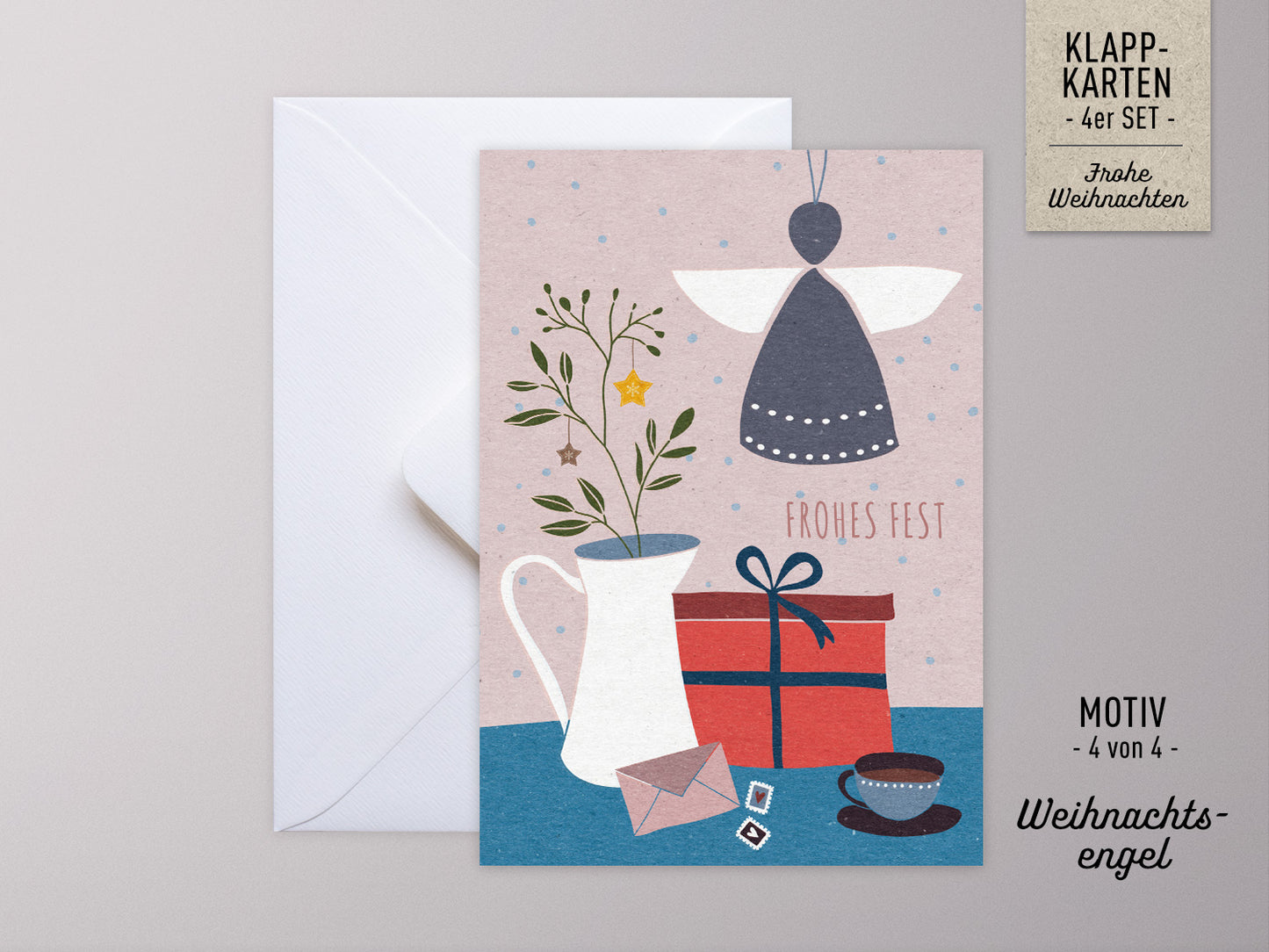 Weihnachtskarten-Set ›FROHE WEIHNACHTEN‹, Grußkarten mit Vintage- und hygge-Touch