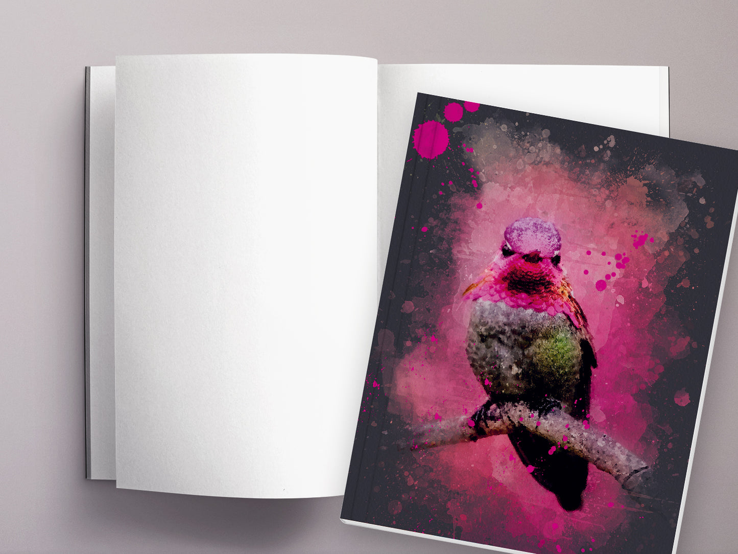 Notizheft ›Kolibri‹, mit Retro Illustration in DIN A5 und Punkteraster für deine Notizen