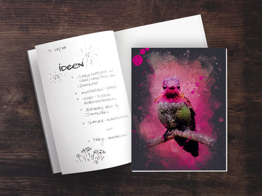 Notizheft ›Kolibri‹, mit Retro Illustration in DIN A5 und Punkteraster für deine Notizen