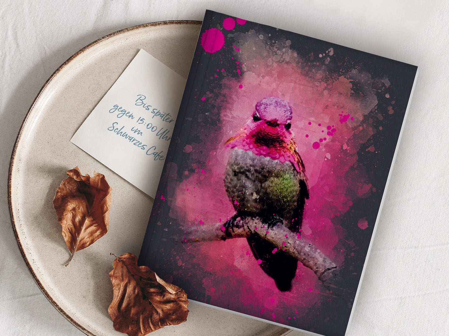 Notizheft ›Kolibri‹, mit Retro Illustration in DIN A5 und Punkteraster für deine Notizen