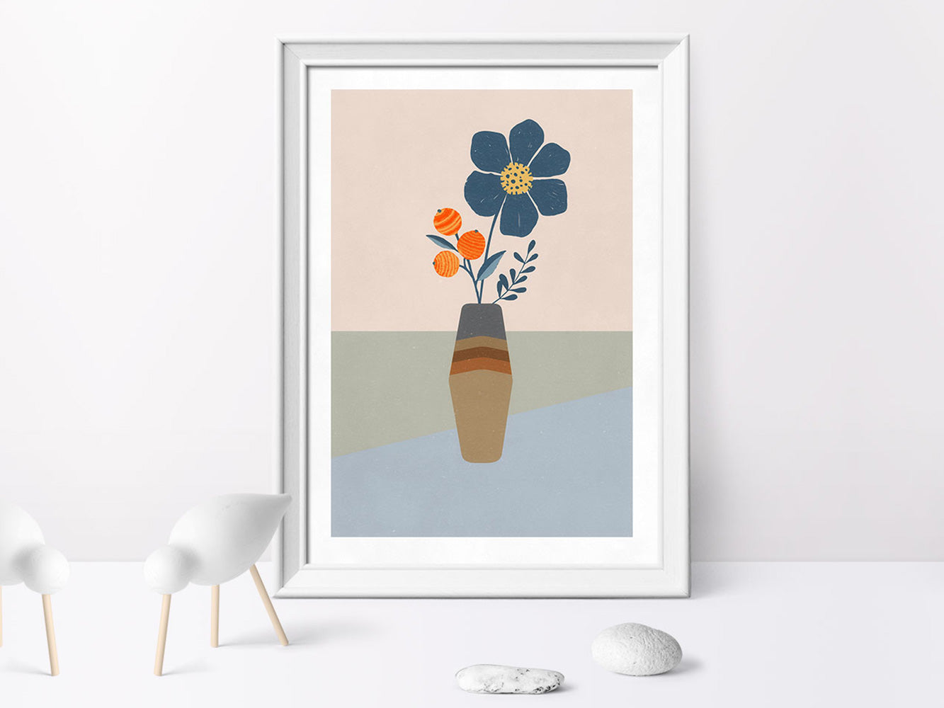 DRUCK ›BLUE FLOWER‹ / Wall Art, Wandbild, Poster, Kunstdruck, Blume, Floral, Retro, Design, Pastel