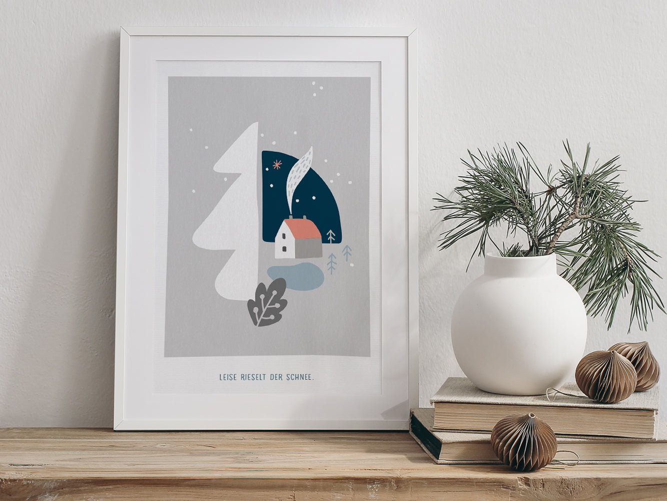 Leise rieseld der Schnee..., ein Weihnachtsmotiv im Scandi Nordic Stil als schöner Art-Print für dein Zuhause, oder als Geschenk für deine Lieben zu Weihnachten.