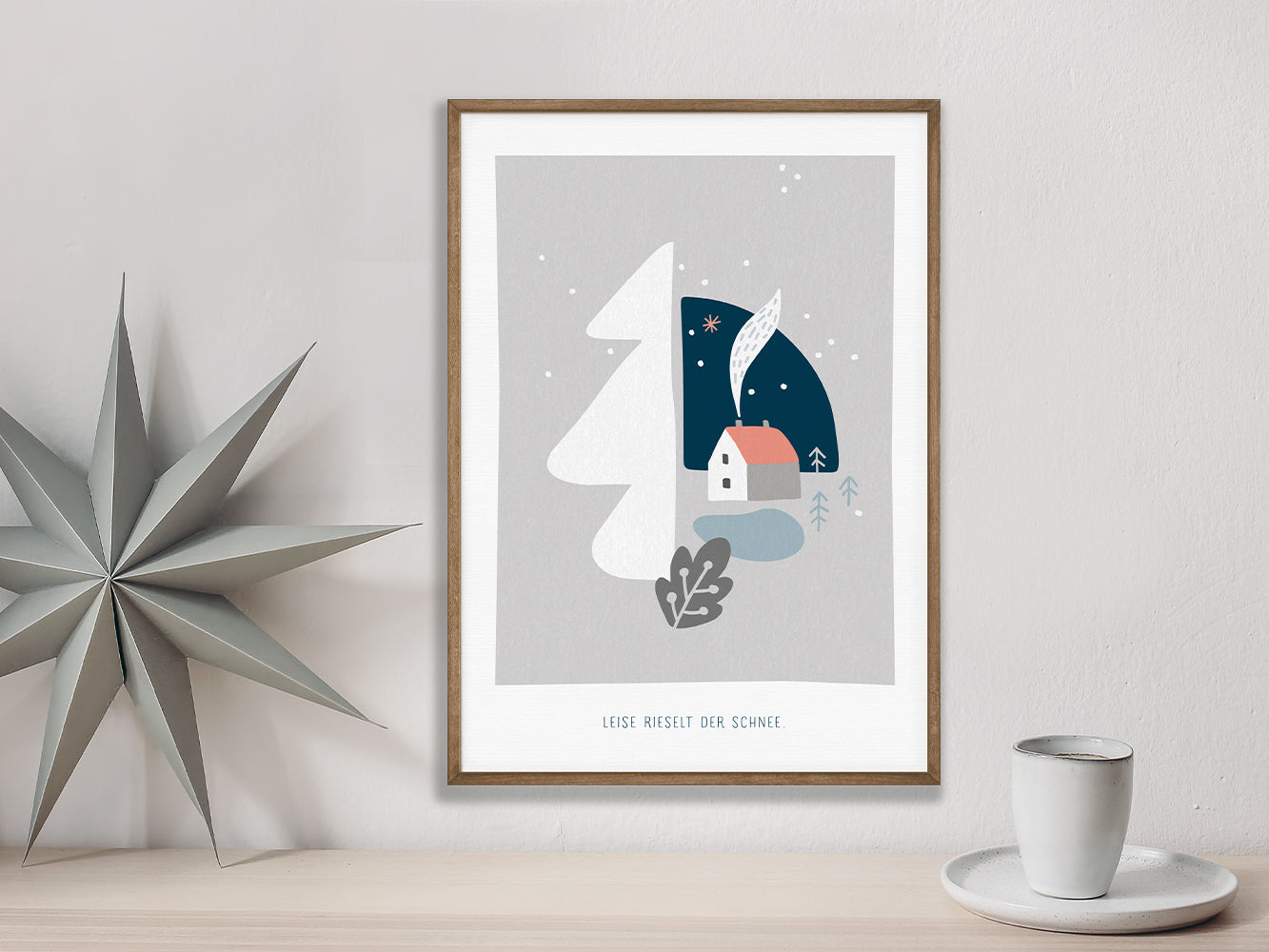 Leise rieseld der Schnee..., ein Weihnachtsmotiv im Scandi Nordic Stil als schöner Art-Print für dein Zuhause, oder als Geschenk für deine Lieben zu Weihnachten.