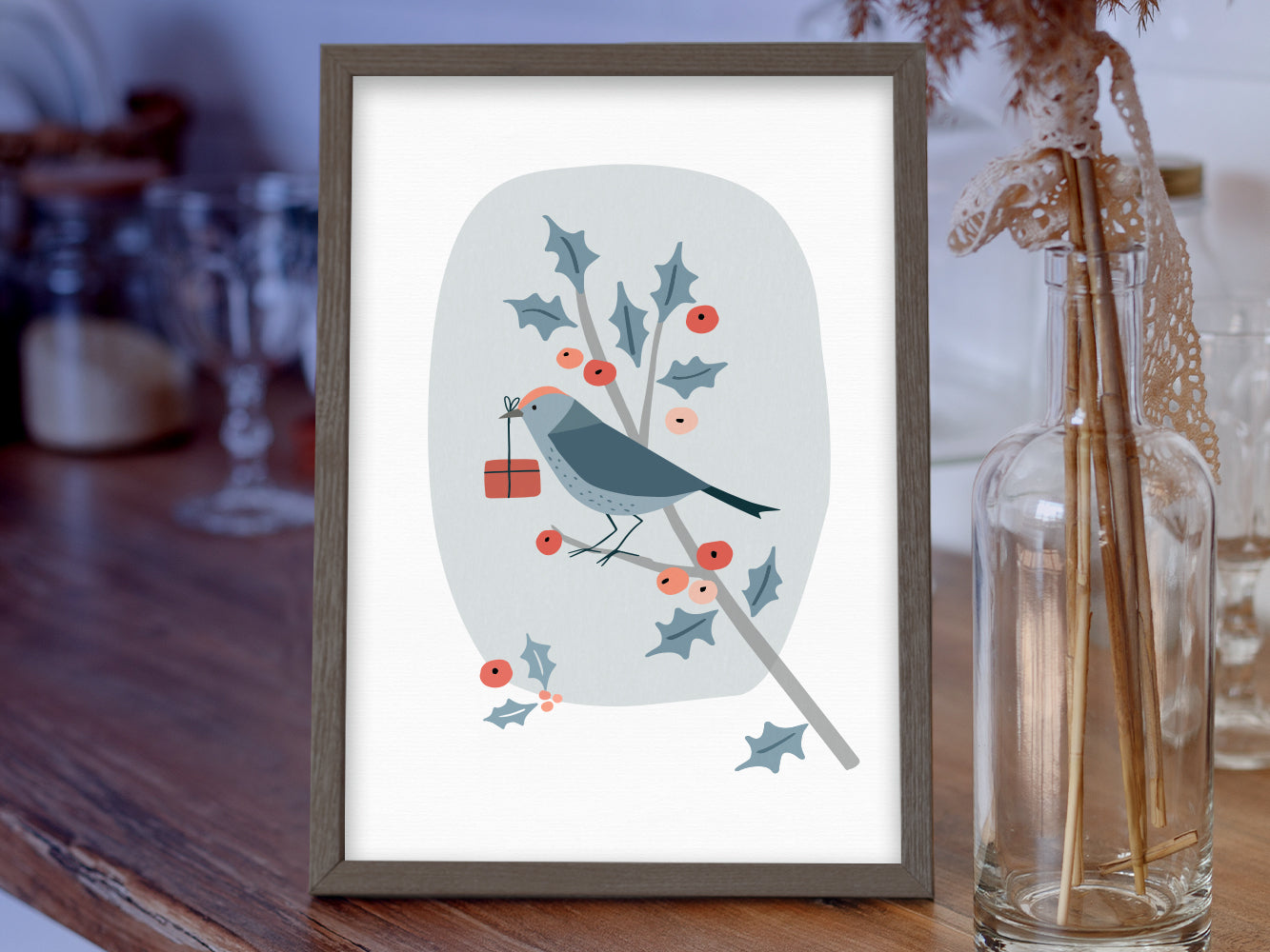 DRUCK ›Weihnachten 02‹ / Art Print, Poster, Illustrationen, Scandi Nordic Deco, Winterlandschaft, Winter, Homedeco