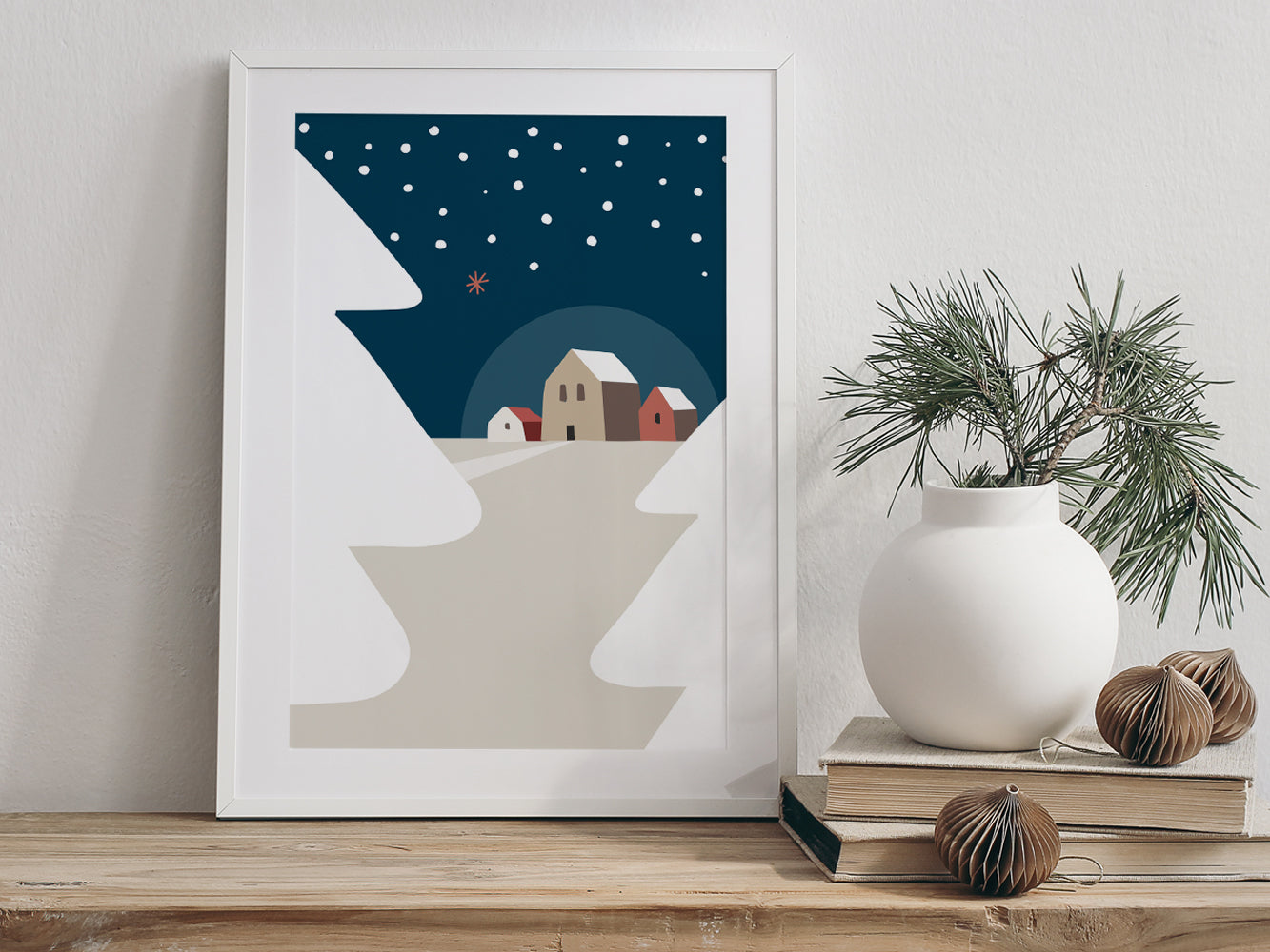 DRUCK ›Weihnachten 04‹ / Art Print, Poster, Illustrationen, Scandi Nordic Deco, Winterlandschaft, Winter, Homedeco
