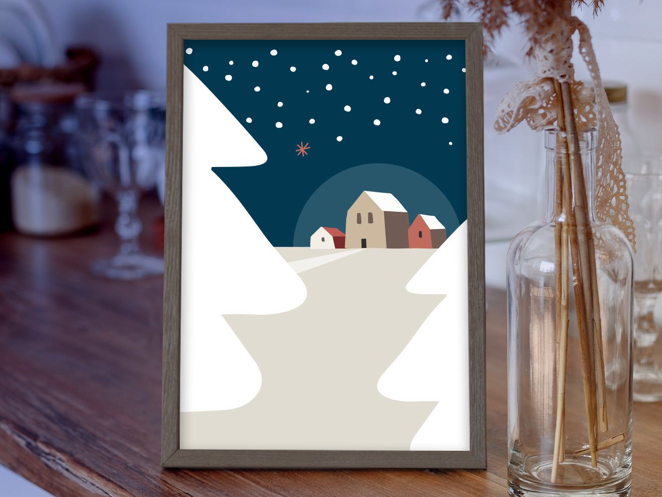 DRUCK ›Weihnachten 04‹ / Art Print, Poster, Illustrationen, Scandi Nordic Deco, Winterlandschaft, Winter, Homedeco