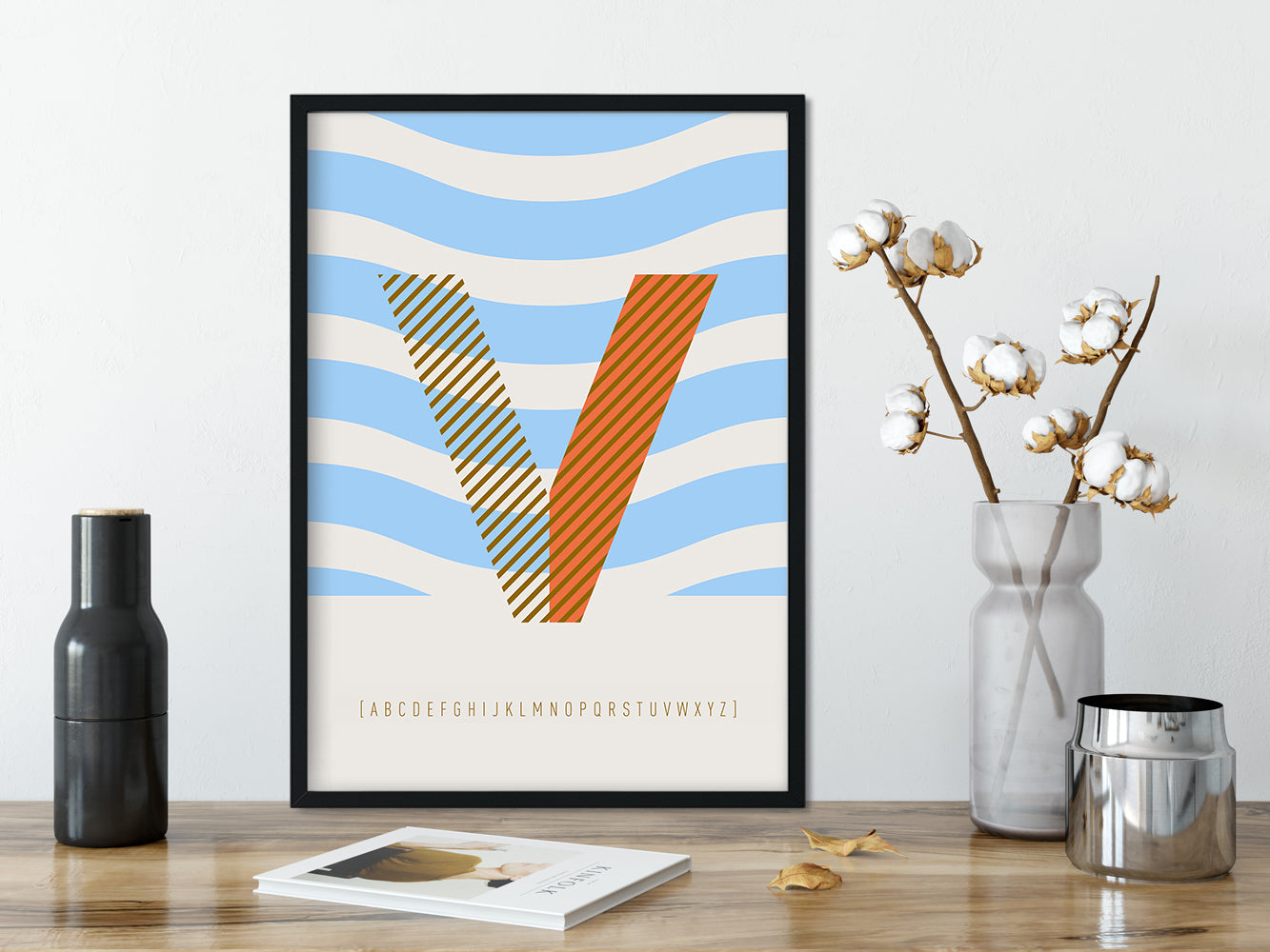 DRUCK ›V-TYPEFACE‹ / ABC, Wandbild, Typo-Poster, Kunstdruck, Alphabet, Typografie