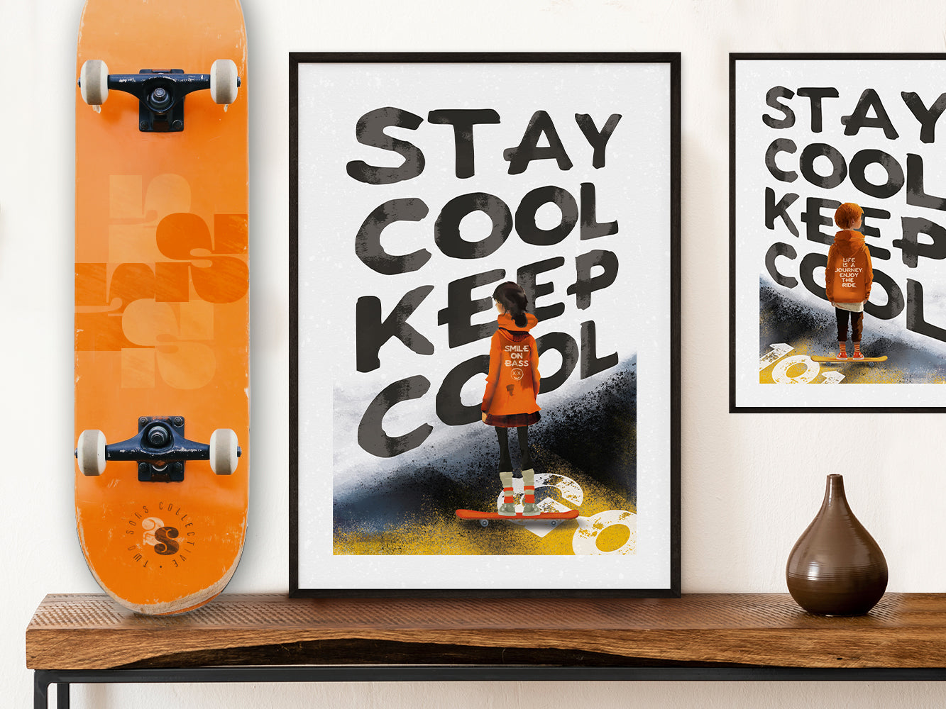 POSTER ›Skater-Girl, Stay Cool‹, Skater Typo Poster, Wanddeko, Skateboard, Illustation, Wandbild, Teenager