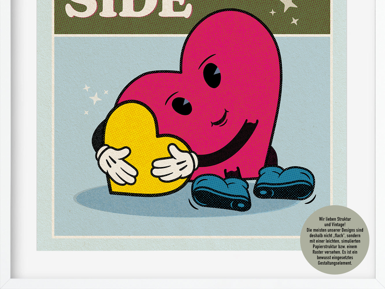 DRUCK ›I Want You By My Side‹ / Wanddeko, Art Print, Herz, Cartoon, Illustation, Retro Poster, Wandbild, Kinderzimmer