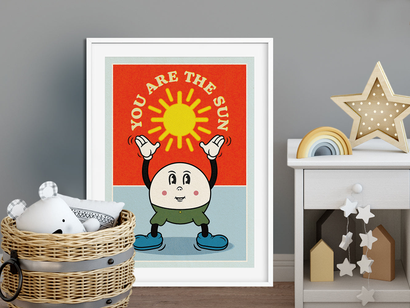 DRUCK ›You Are The Sun‹ / Wanddeko, Art Print, Sonne, Cartoon, Illustation, Retro Poster, Wandbild, Kinderzimmer