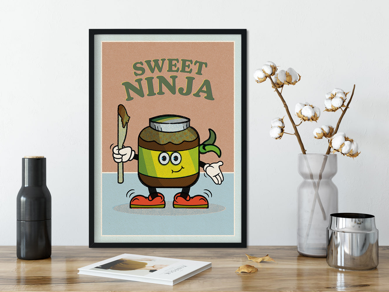 DRUCK ›Sweet Ninja‹ / Wanddeko, Art Print, Junge, Comic, Cartoon, Illustation, Retro Poster, Wandbild, Kinderzimmer, Frühstück