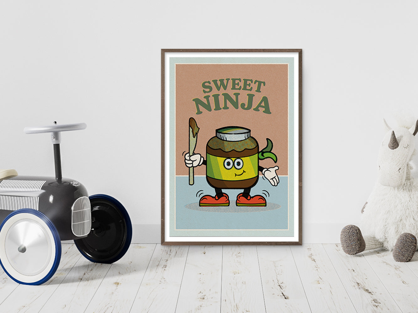 DRUCK ›Sweet Ninja‹ / Wanddeko, Art Print, Junge, Comic, Cartoon, Illustation, Retro Poster, Wandbild, Kinderzimmer, Frühstück