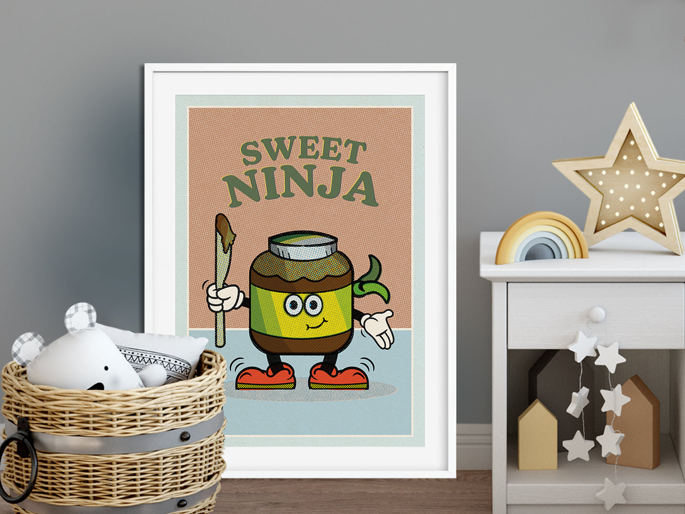 DRUCK ›Sweet Ninja‹ / Wanddeko, Art Print, Junge, Comic, Cartoon, Illustation, Retro Poster, Wandbild, Kinderzimmer, Frühstück