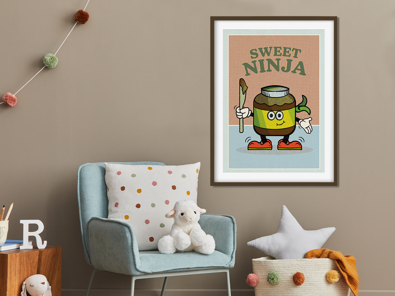 DRUCK ›Sweet Ninja‹ / Wanddeko, Art Print, Junge, Comic, Cartoon, Illustation, Retro Poster, Wandbild, Kinderzimmer, Frühstück