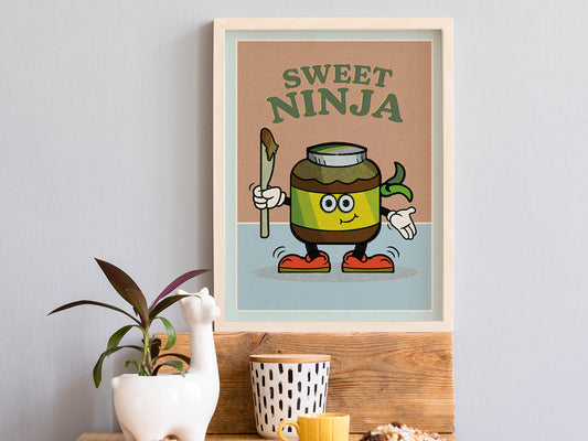 DRUCK ›Sweet Ninja‹ / Wanddeko, Art Print, Junge, Comic, Cartoon, Illustation, Retro Poster, Wandbild, Kinderzimmer, Frühstück
