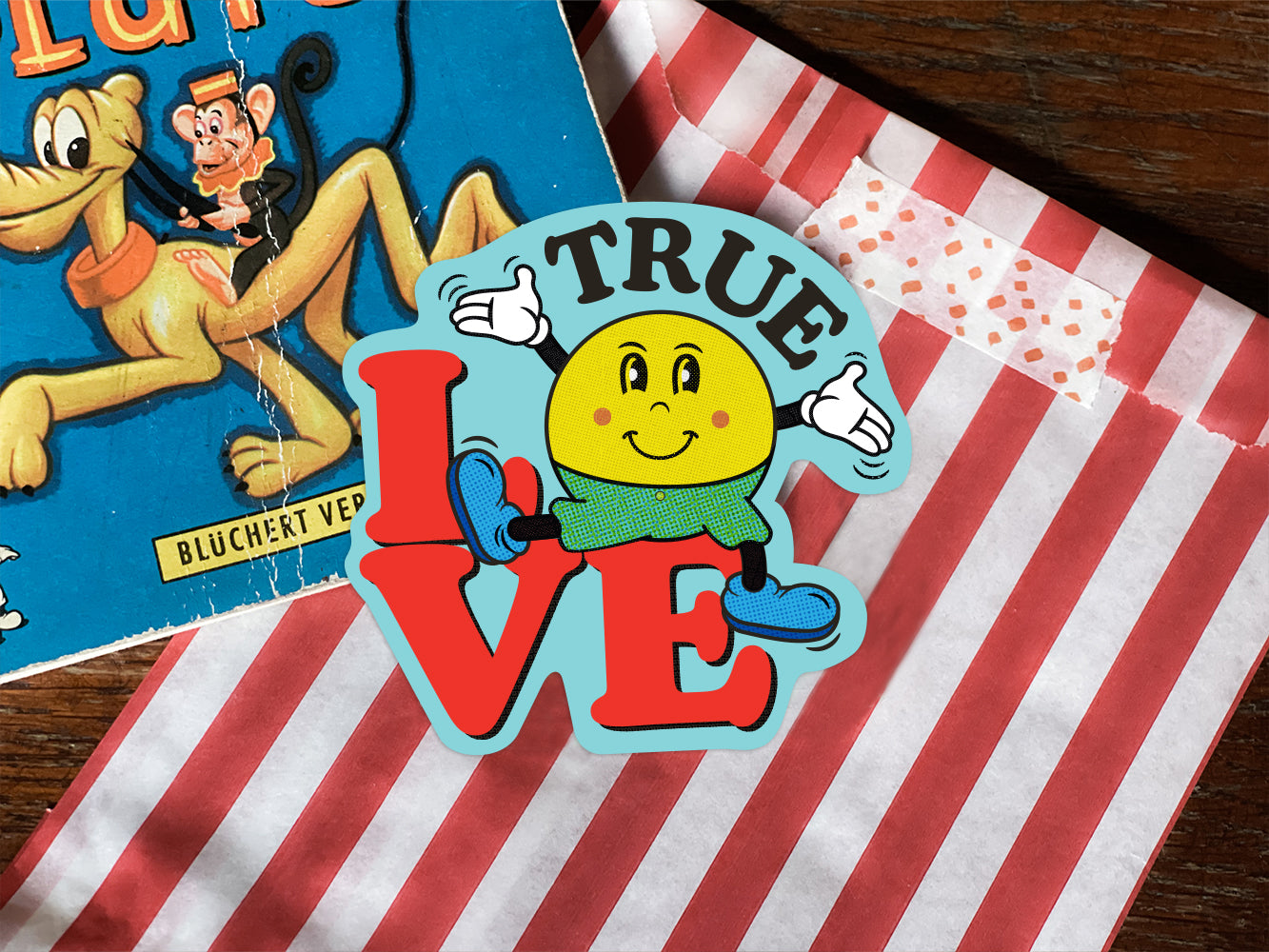 Aufkleber, Sticker ›True Love‹ / Smiley, Comic, Cartoon, verliebt, Geschenkidee, Etikett, Liebe, Freundschaft