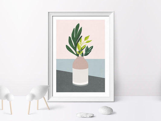 Druck ›Grüne Blätter‹, Wandbild, Poster, Kunstdruck, Blume, floral, pastellig