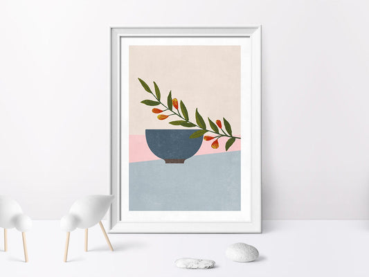 DRUCK ›GREEN BRANCH‹ / Wall Art, Wandbild, Poster, Kunstdruck, Blume, Blätter, Zweig, Floral, Retro, Design, Pastel