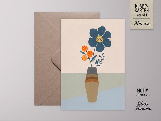 Klappkarten-Set ›BLUMEN Mix‹, floral Vintage Illustration für Geburtstag, Muttertag und Liebesgrüße