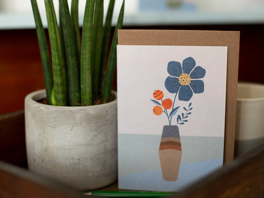 Klappkarte ›BLUE FLOWER‹ / Blume, Floral, Retro, Vintage, Karte, Grusskarte, Briefumschlag, Gruß, Freundschaft, Geburtstag, Nostalgie