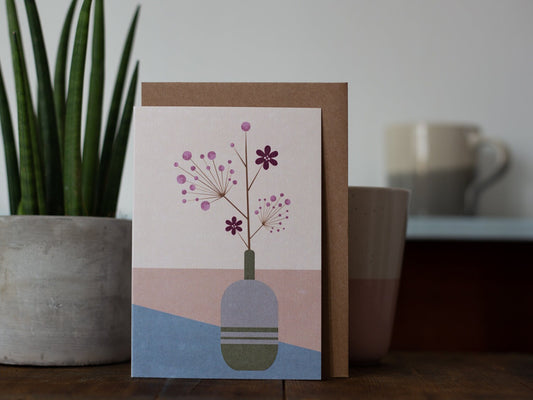 Klappkarte ›LILA FLOWER‹, Blume, Floral, Retro, Vintage, Freundschaft, Geburtstag, Nostalgie, pastellig