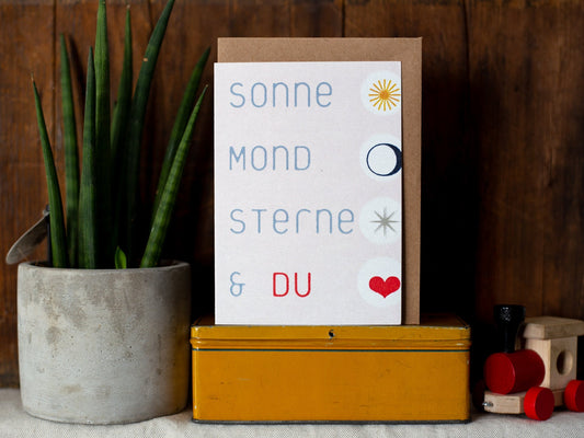 Klappkarte ›Sonne, Mond, Sterne & DU - 02‹ / Vintage, Karte, Grusskarte, Liebe, Gruß, Freundschaft, Geburtstag, Baby, Hochzeit, Taufe, Art