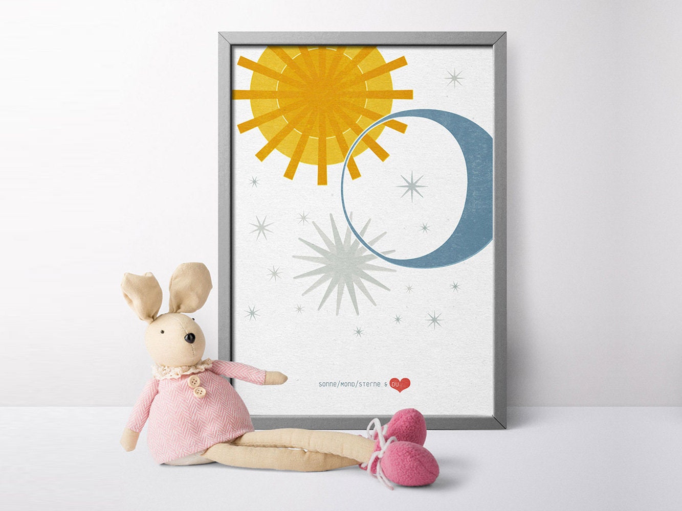 DRUCK ›Sonne, Mond, Sterne & DU - 01‹ / Kinderzimmerbild, Wall Art, Wandbild, Poster, Kunstdruck, Retro, Design, Baby, Hochzeit, Liebe