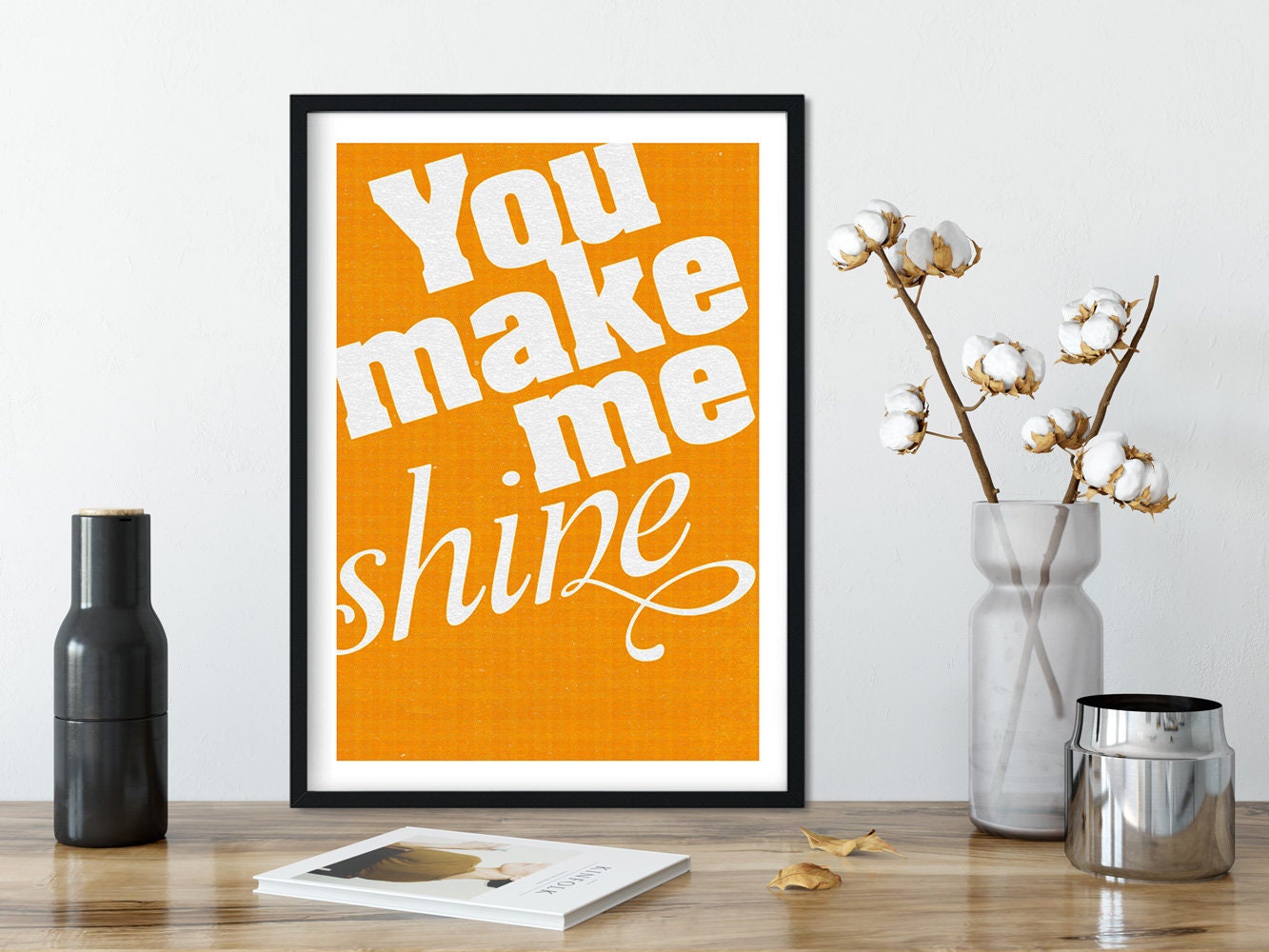 DRUCK –YOU make me SHINE–, Wandbild, Poster, Kunstdruck, Retro, Freundschaft, Hochzeit, Liebe, Typo, Liebeserklärung