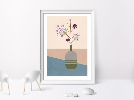 DRUCK ›LILA FLOWER‹ / Wall Art, Wandbild, Poster, Kunstdruck, Blume, Blätter, Floral, Retro, Design, Pastel