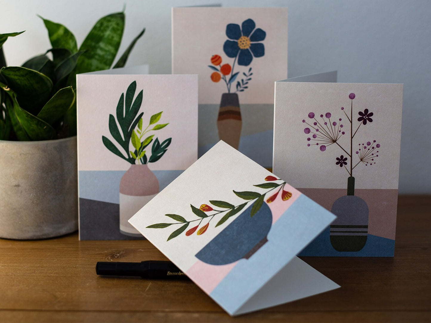 Klappkarten-Set ›BLUMEN Mix‹, floral Vintage Illustration für Geburtstag, Muttertag und Liebesgrüße