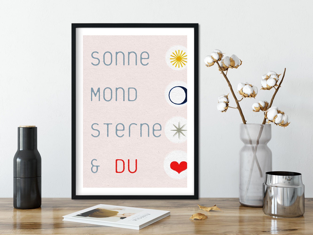 DRUCK ›Sonne, Mond, Sterne & DU - 02‹ / Kinderzimmerbild, Wall Art, Wandbild, Poster, Kunstdruck, Retro, Design, Baby, Hochzeit, Liebe