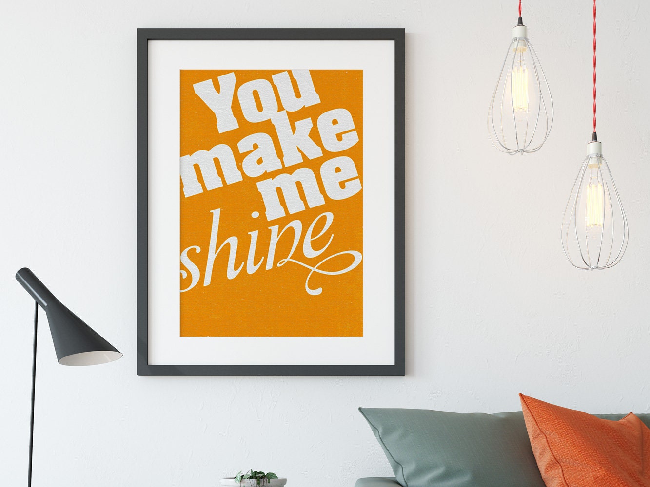 DRUCK –YOU make me SHINE–, Wandbild, Poster, Kunstdruck, Retro, Freundschaft, Hochzeit, Liebe, Typo, Liebeserklärung