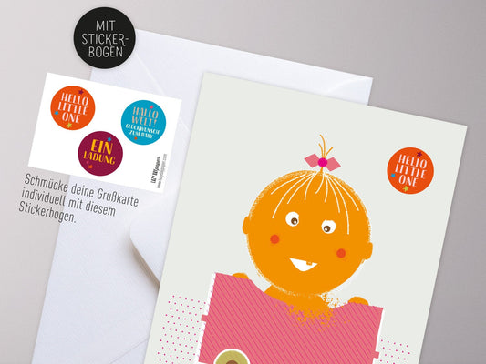 Karte Mädchen, Kindergeburtstag, Geburt, Einladung, Feier, Sticker, Taufe, Willkommen, Party, Baby