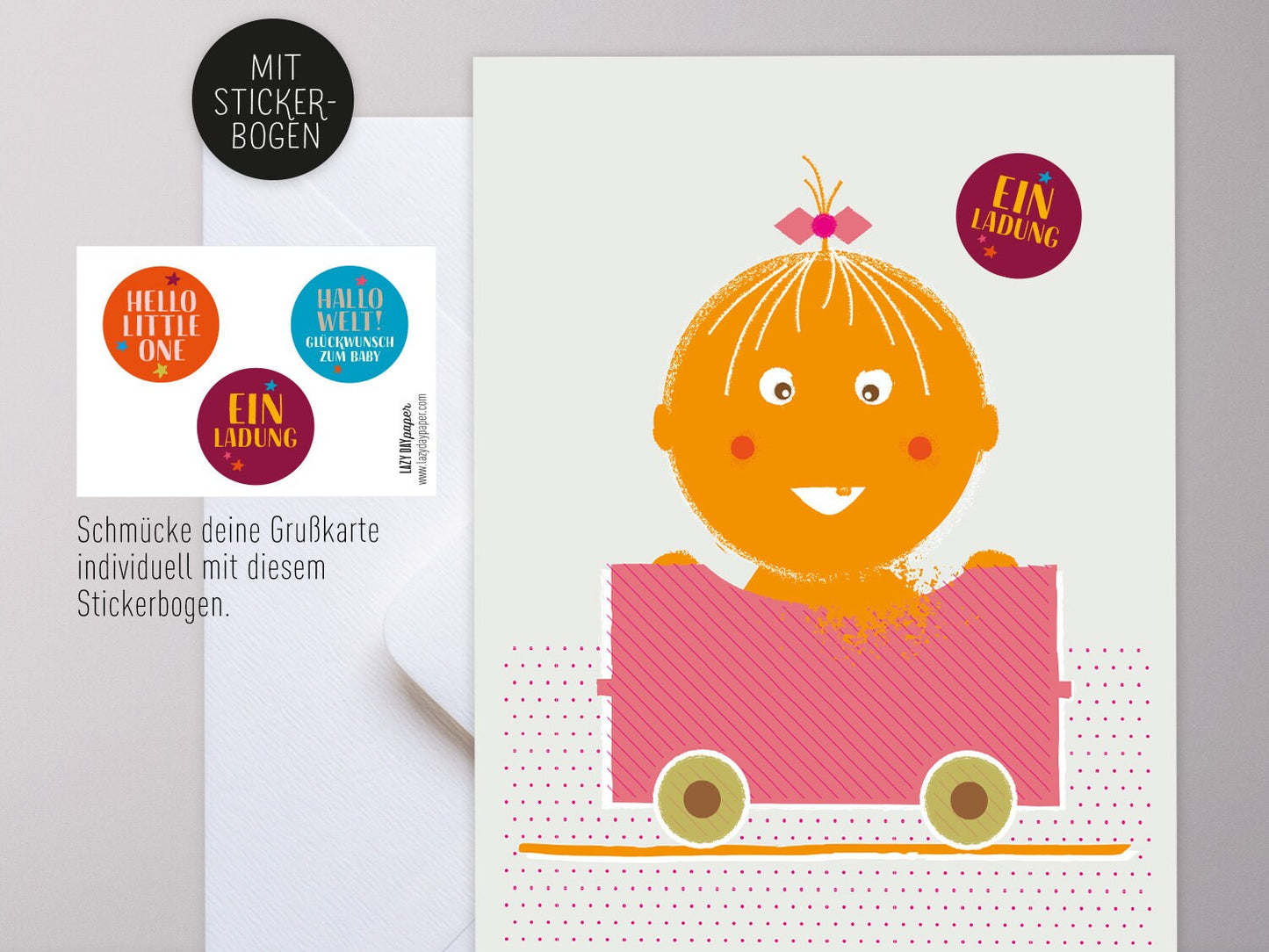 Karte Mädchen, Kindergeburtstag, Geburt, Einladung, Feier, Sticker, Taufe, Willkommen, Party, Baby