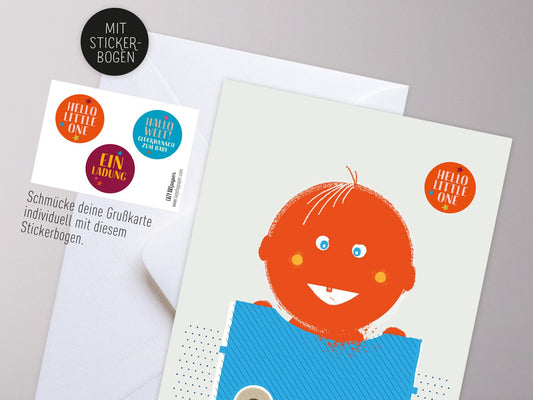 Karte JUNGE, Kindergeburtstag, Geburt, Einladung, Feier, Sticker, Taufe, Willkommen, Party, Baby