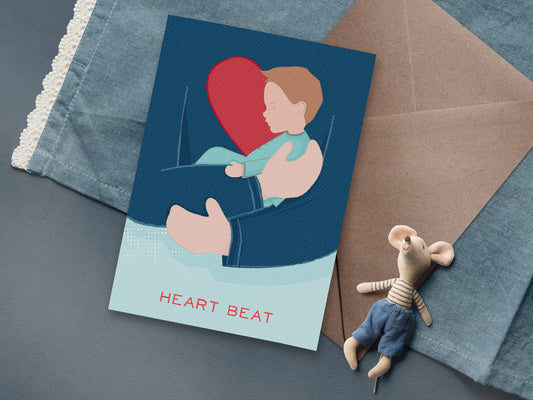Klappkarte ›Heart Beat – Boy‹ / Karte, Grußkarte, Liebe, Geburt, Geburtstag, Baby, Taufe, Herz, Umarmung, Geborgenheit, hello little one