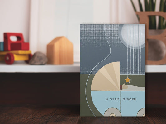 Klappkarte ›A Star Is Born‹ / Vintage, Karte, Grusskarte, Geburt, Geburtstag, Baby, Taufe, Art, Junge, Musik, Gitarre, hello little one