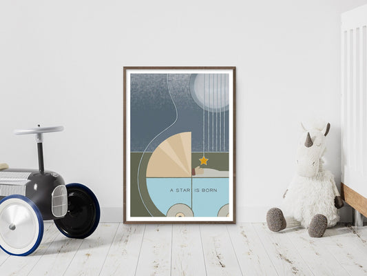 DRUCK ›A Star Is Born‹ / Wanddeko, Art Print, Geschenk, Geburt, Geburtstag, Baby, Taufe, Junge, Musik, Gitarre, Stern, hello little one