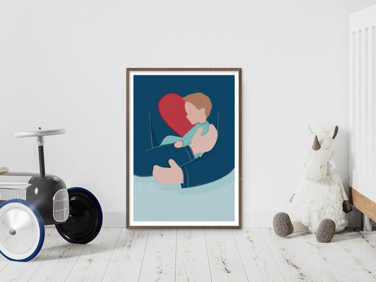 DRUCK ›Heart Beat – Boy‹ / Wanddeko, Art Print, Liebe, Geschenk, Geburt, Baby, Art, Junge, Musik, Herz, Umarmung, Geborgenheit