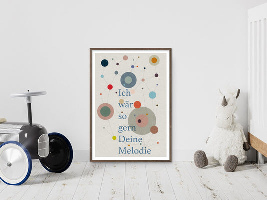 DRUCK ›Deine Melodie‹ / Wanddeko, Art Print, Typo, Geburt, Geburtstag, Baby, Taufe, Universum, Stern, Kreise, Farbe, bunt, Musik, Lied