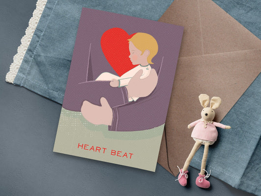 Klappkarte ›Heart Beat – Girl‹ / Karte, Grußkarte, Liebe, Geburt, Geburtstag, Baby, Taufe, Herz, Umarmung, Geborgenheit; Hello little one