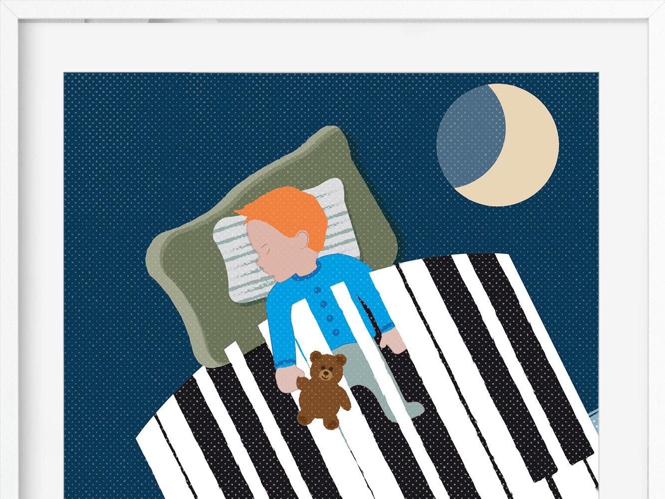 DRUCK ›Sleep Well‹ / Wanddeko, Art Print, Liebe, Geburt, Geburtstag, Baby, Taufe, Mond, Klavier, Traum, Hello little one