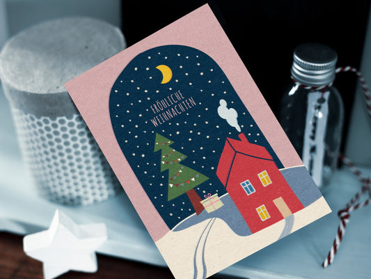 Weihnachtskarte ›WINTERNACHT‹ / Klappkarte, Weihnachten, Frohes Fest, Frohe Weihnachten, winterlich, Romantik, hygge, Weihnachtsbaum, Schnee