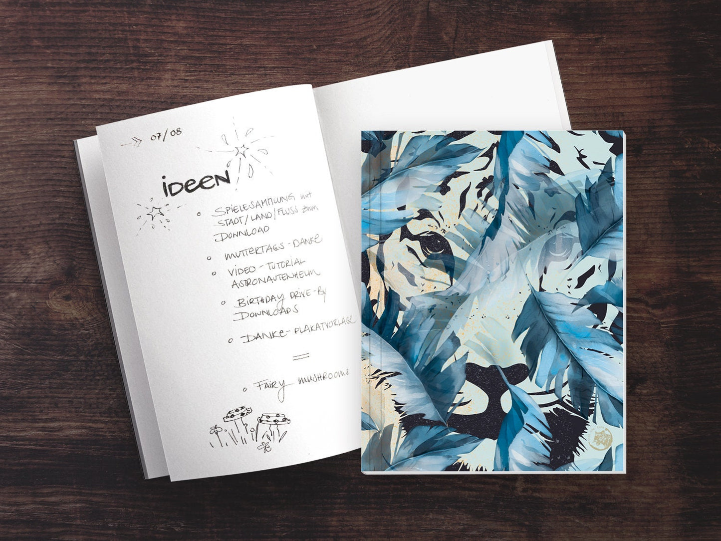Notizheft ›Tiger im Dschungel‹,mit Retro Illustration für deine Notizen, Skizzen und Ideen