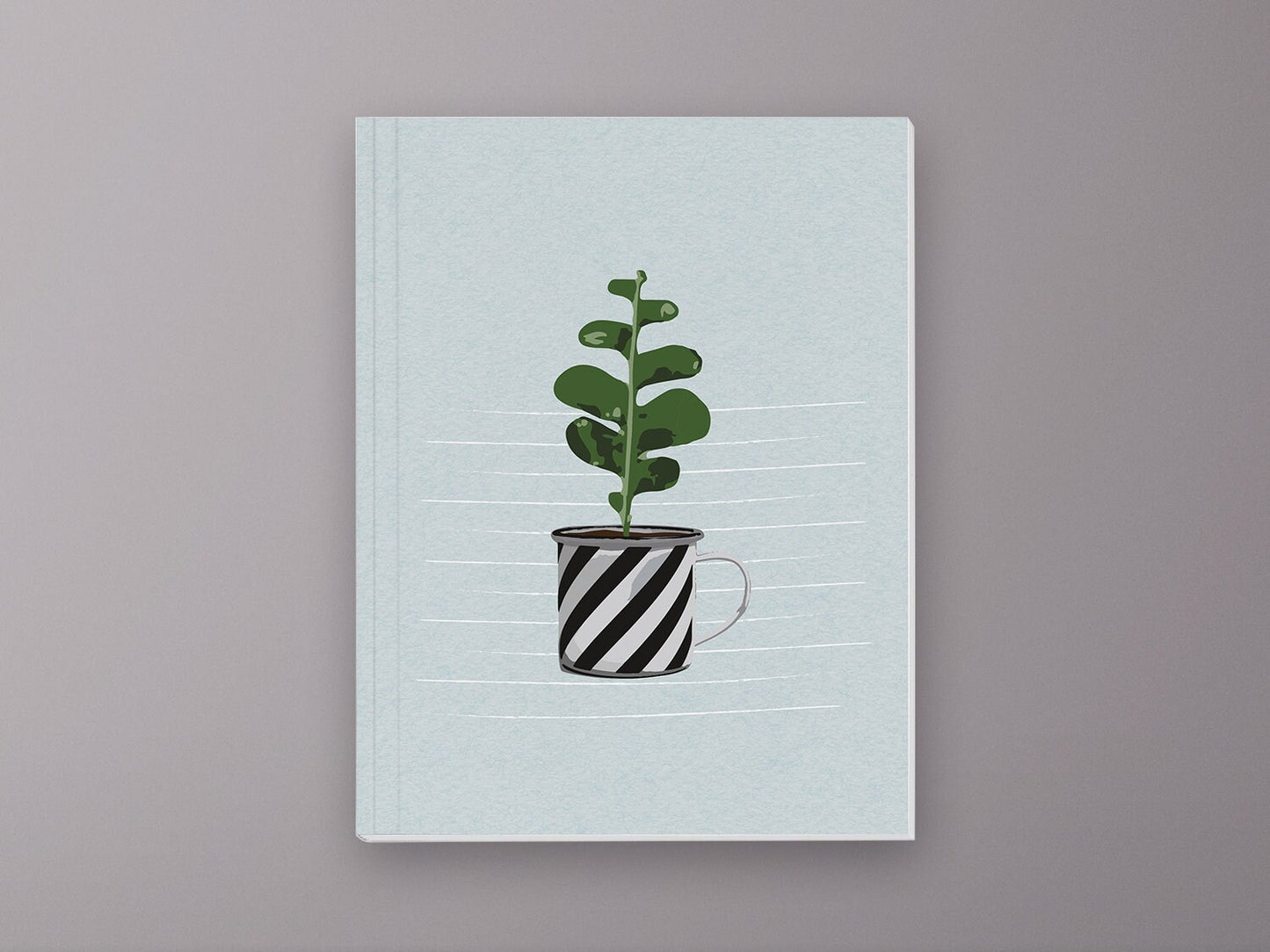 Notizheft ›Tasse mit Sukkulente‹, mit Retro Illustration für deine Notizen und Ideen