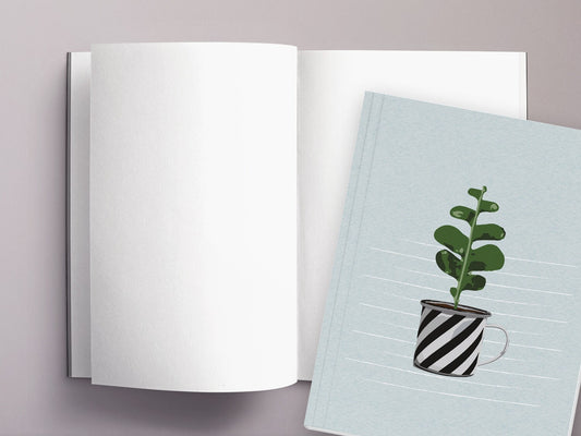 Notizheft ›Tasse mit Sukkulente‹, mit Retro Illustration für deine Notizen und Ideen